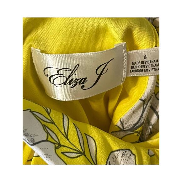ELIZA J dress yellow floral chiffon ruffle halter - Picture 4 of 4